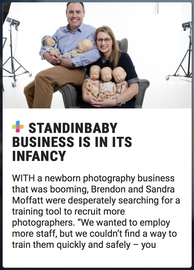New-born photography doll StandInBaby in the Courier Mail